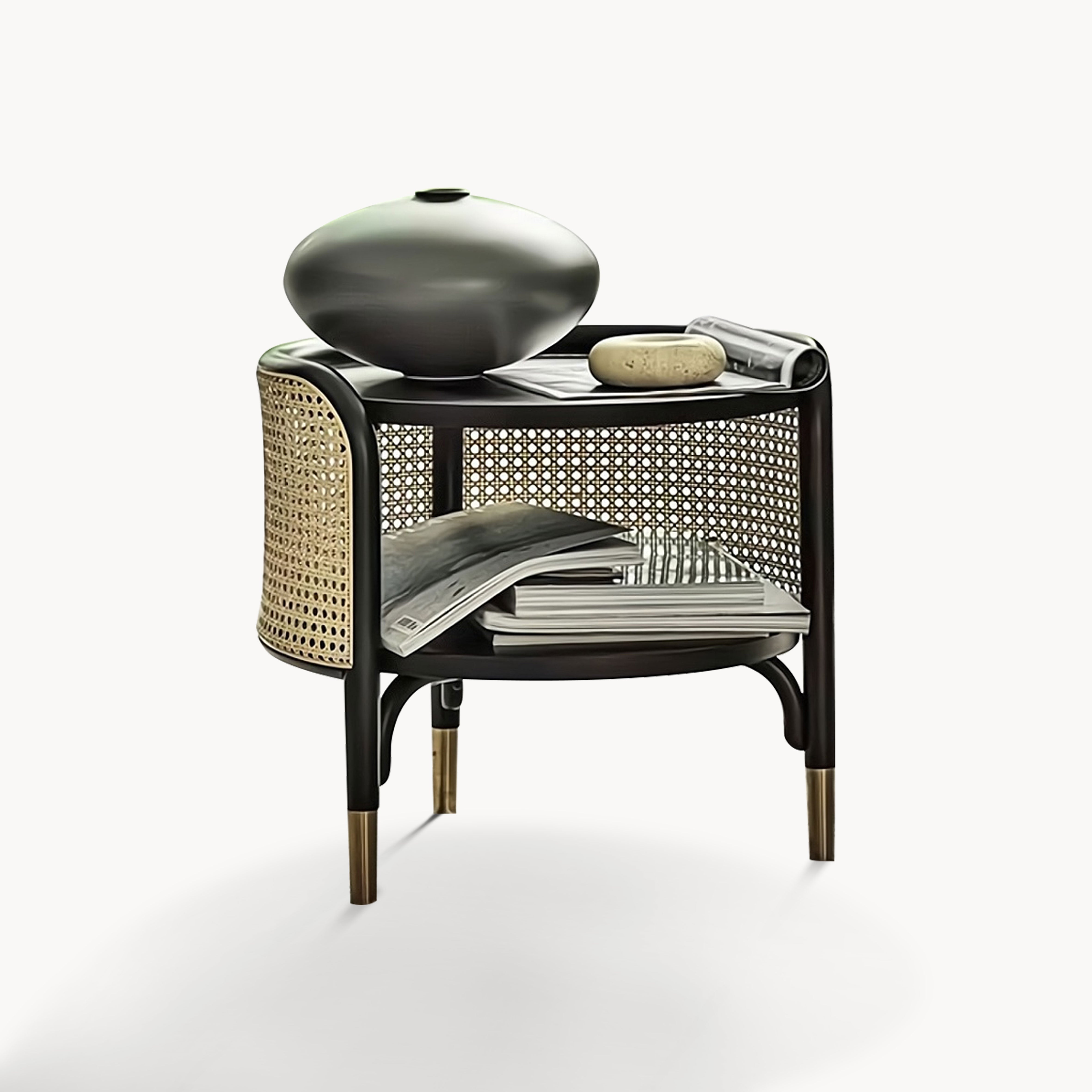 Dofanes Ash wood natural rattan side table