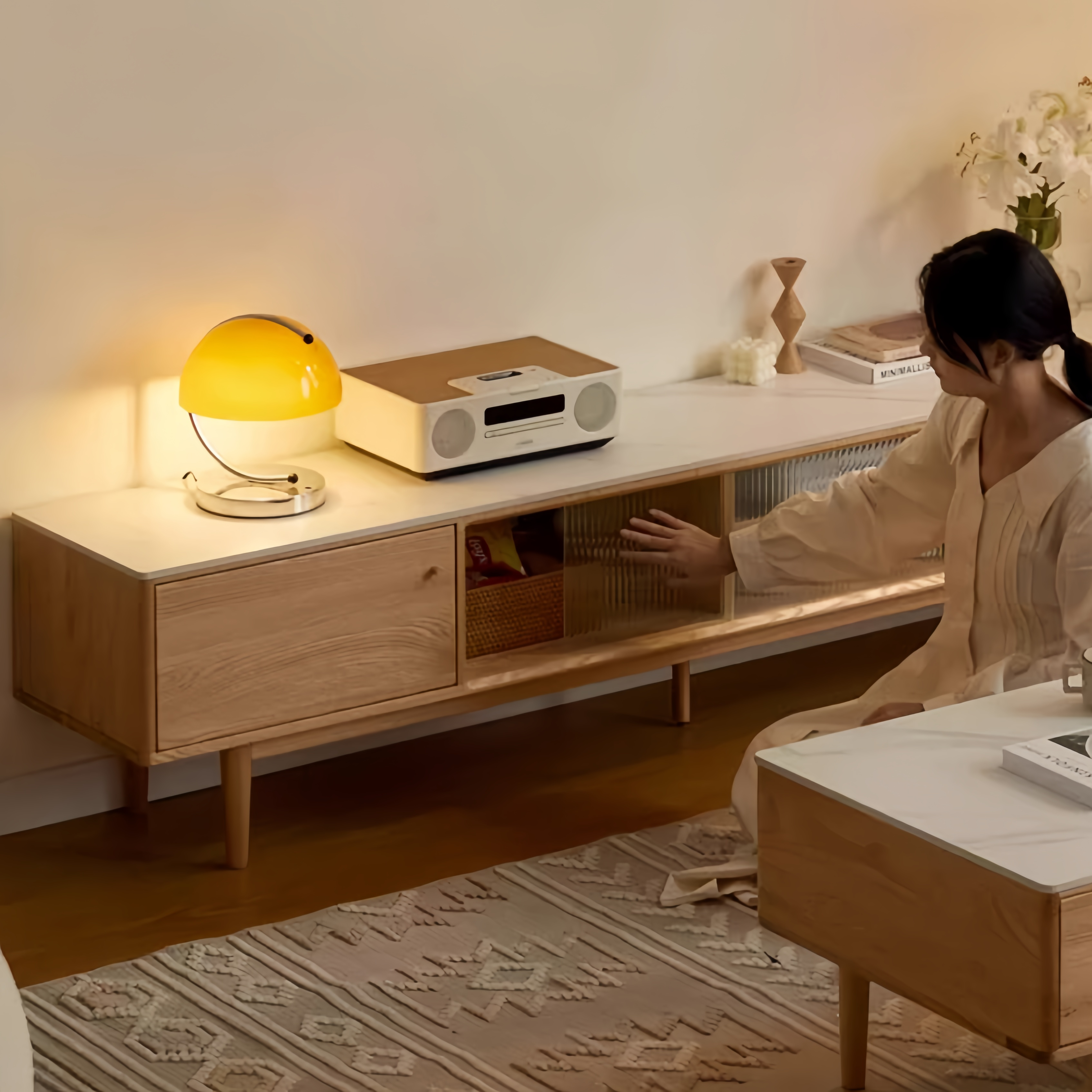 Lissio Sintered stone solid wood TV cabinet