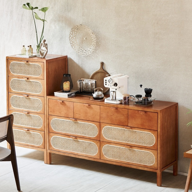 Ganan Ash wood natural rattan chest of drawers