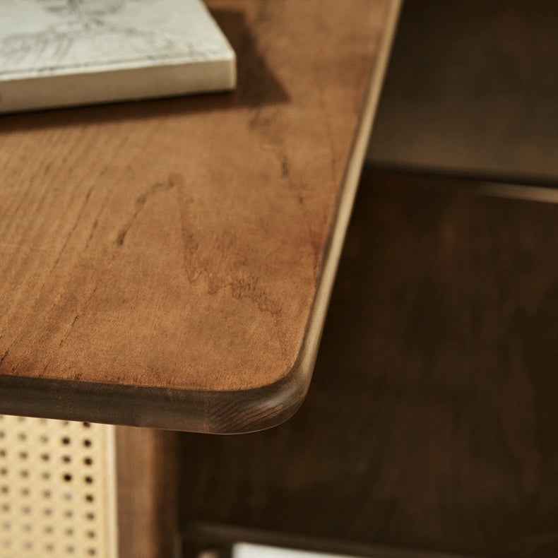 Osalan Ash wood natural rattan rectangular dining table