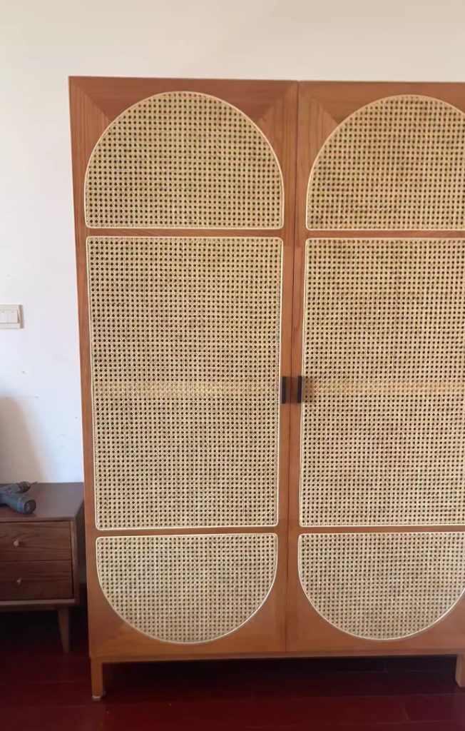 Froline Ash wood natural rattan wardrobe