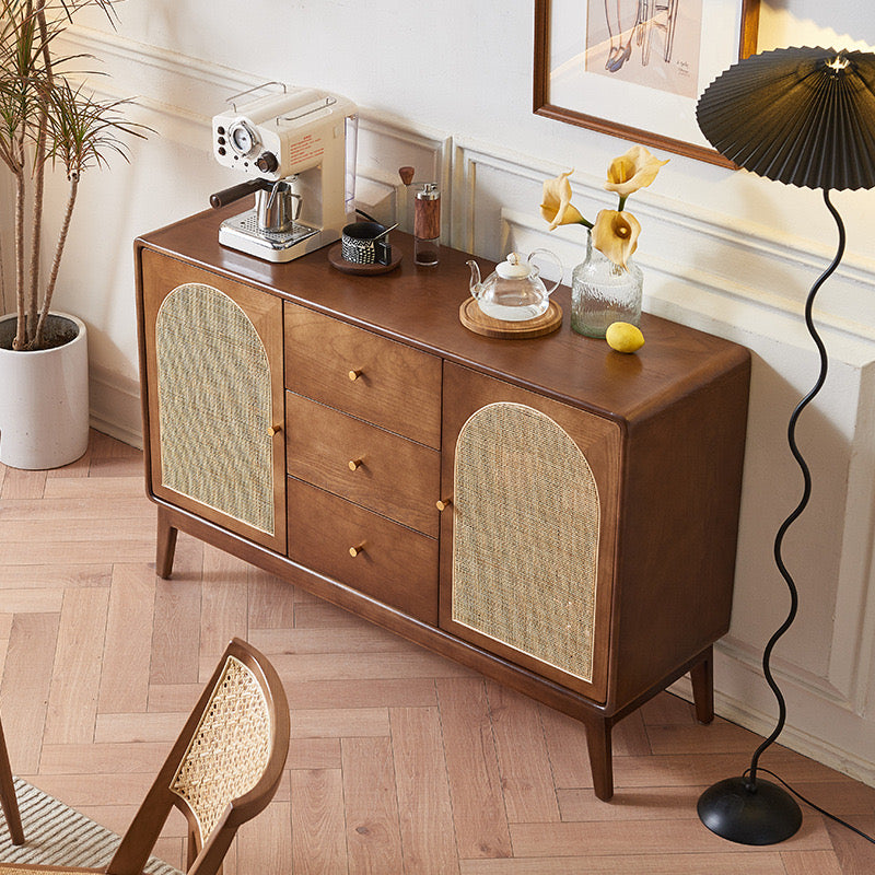 Teriya Ash wood natural rattan sideboard