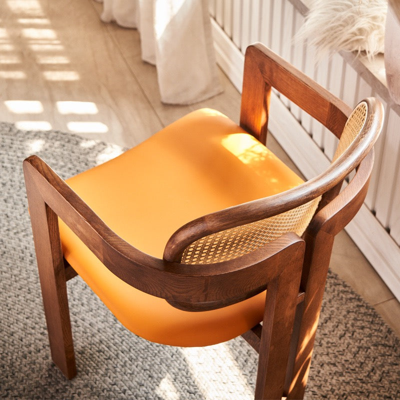 Winemo 2pcs ash wood natural rattan dining chairs