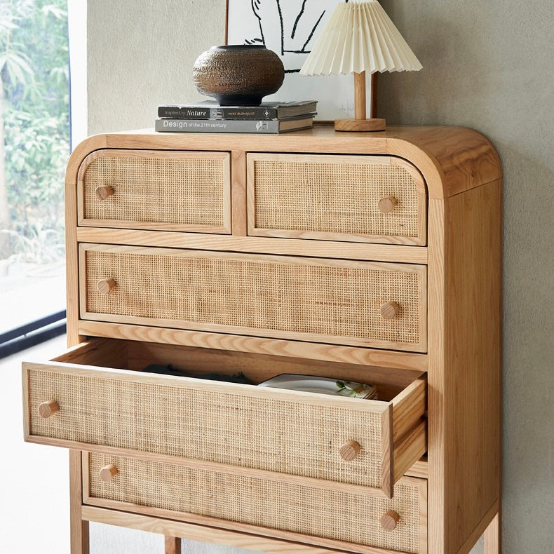 Pularit Ash wood natural rattan sideboard chest of drawers