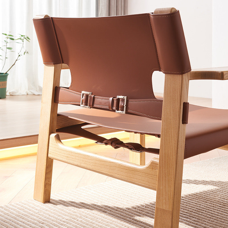 Ninlan Ash wood leather accent chair