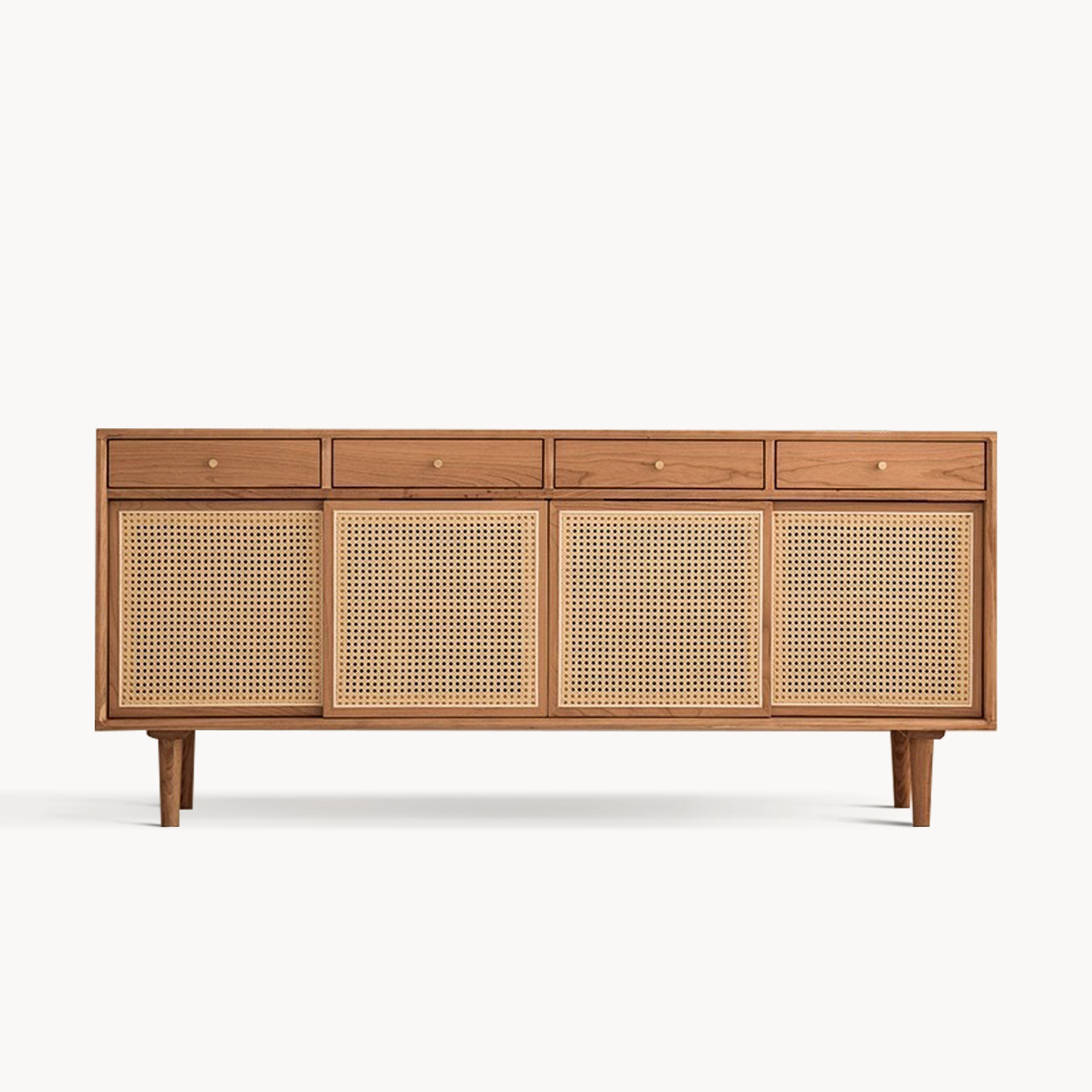 Dinalino Ash wood natural rattan sideboard
