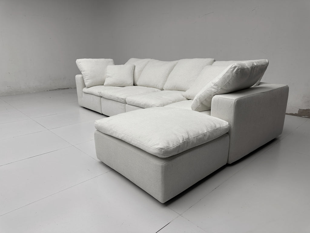 Senaz Washable natural linen fabric straight sofa with ottoman