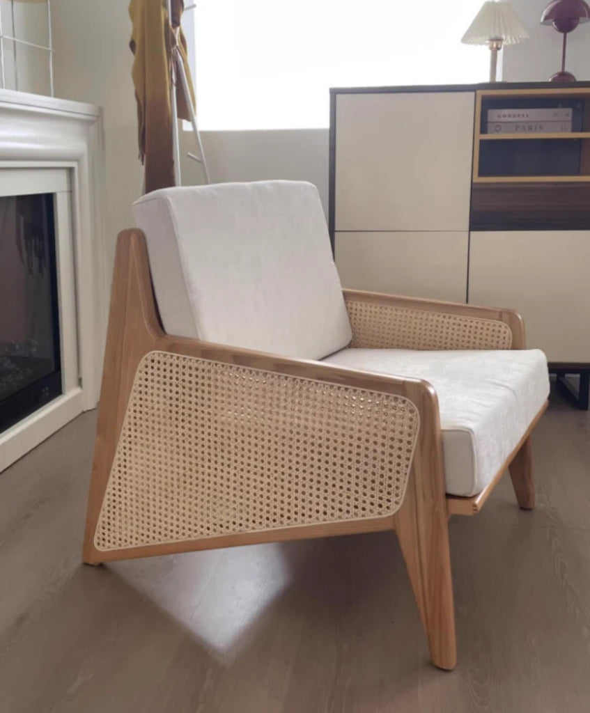 Flasito Ash wood natural rattan accent chair
