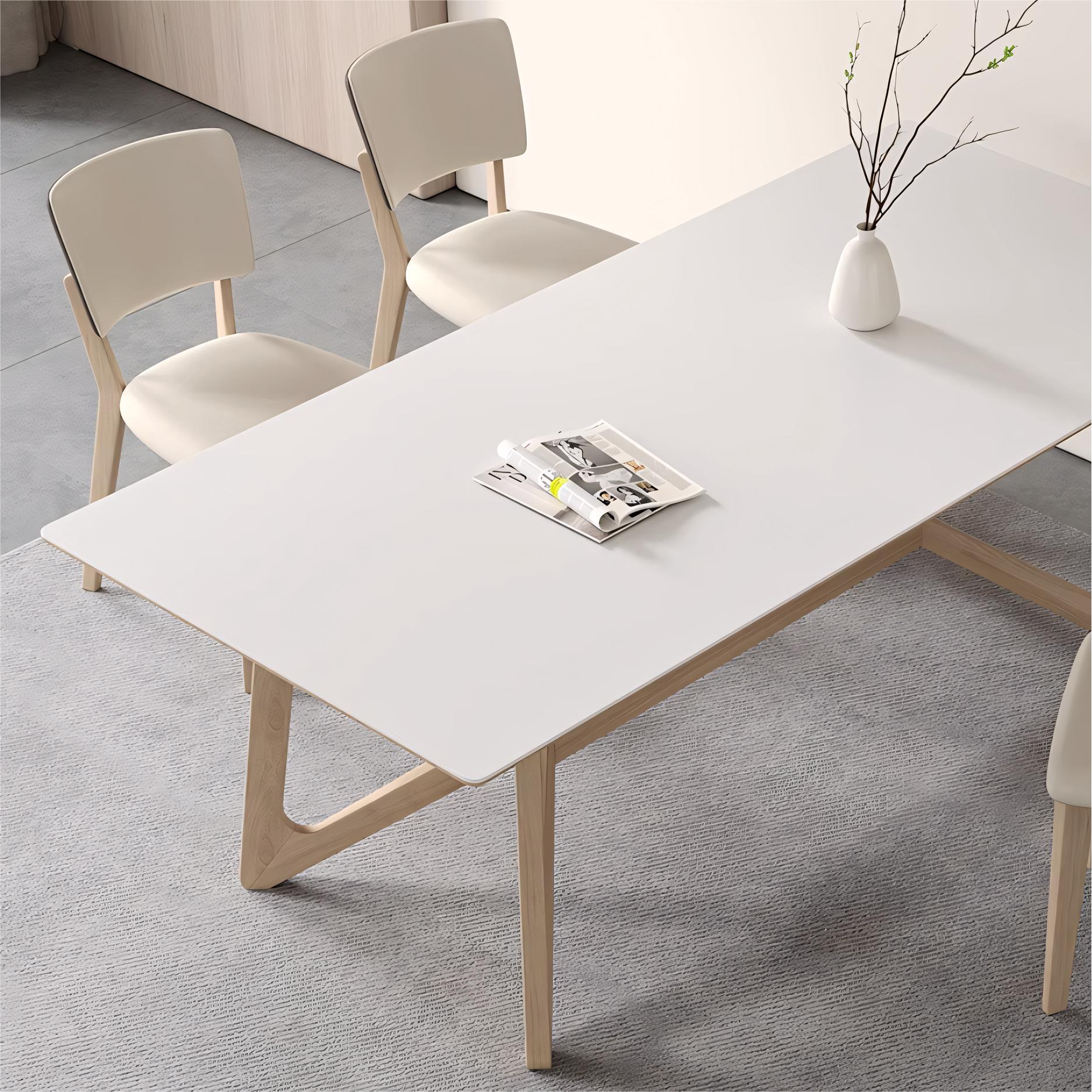 Quina Sintered stone solid wood rectangular dining set