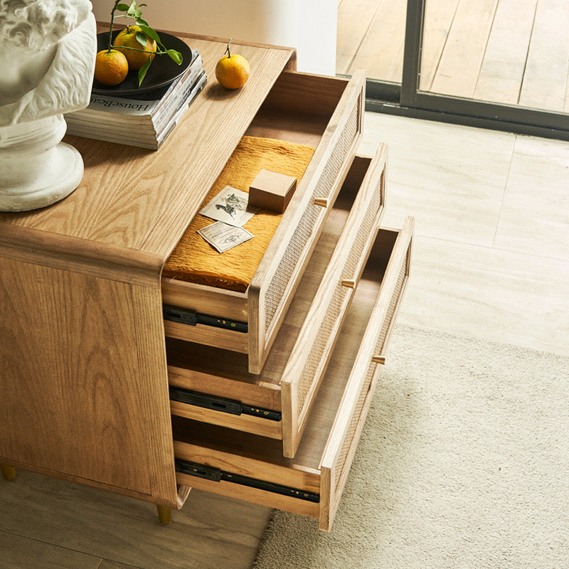 Linorein Ash wood natural rattan chest of drawers