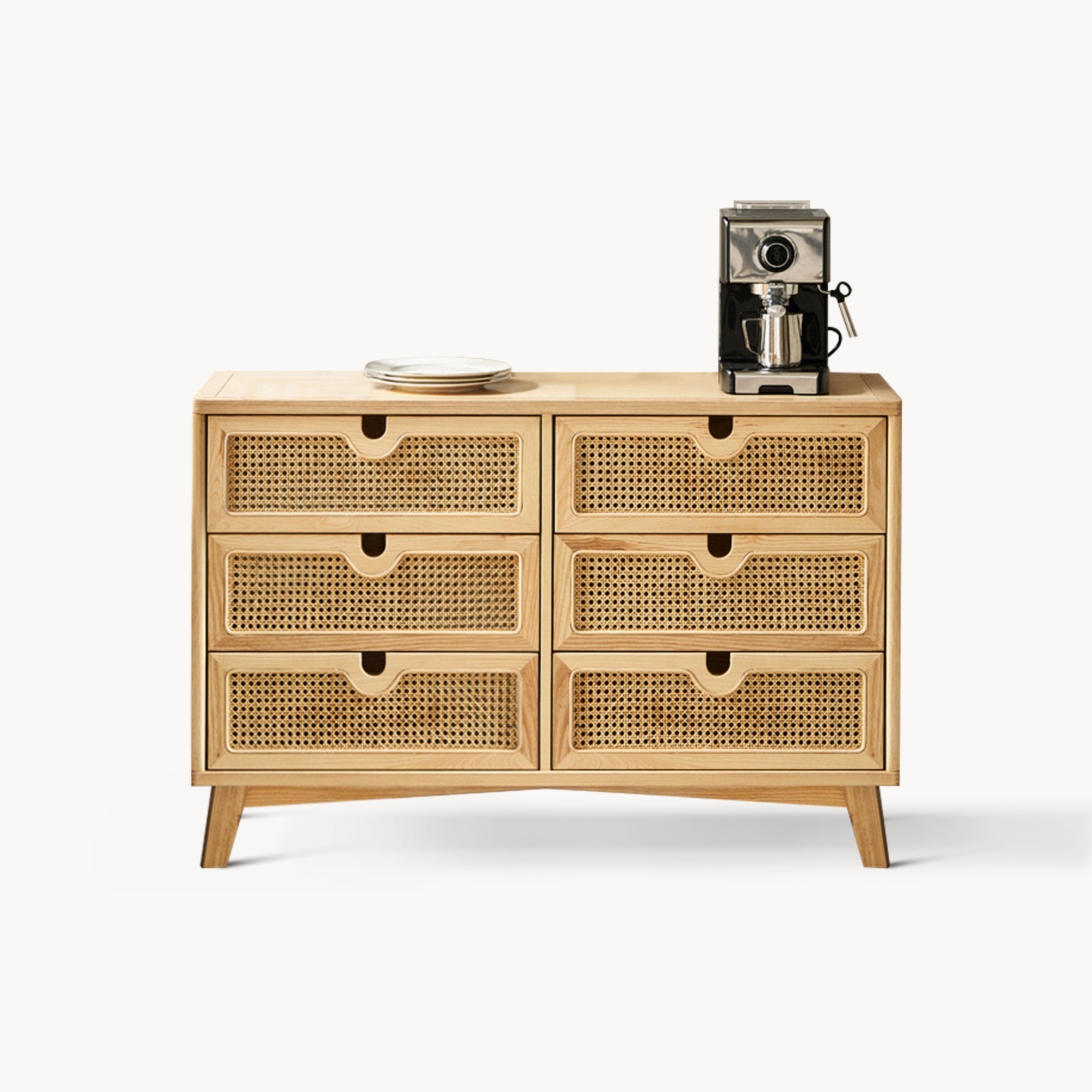 Vilriga Ash wood natural rattan chest of drawers