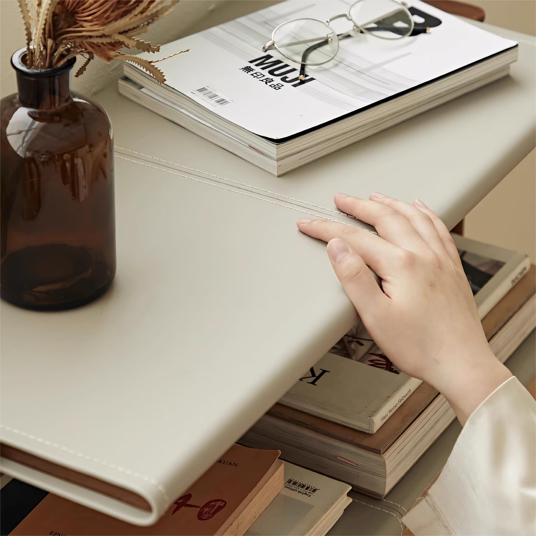 Irima Solid wood leather side table