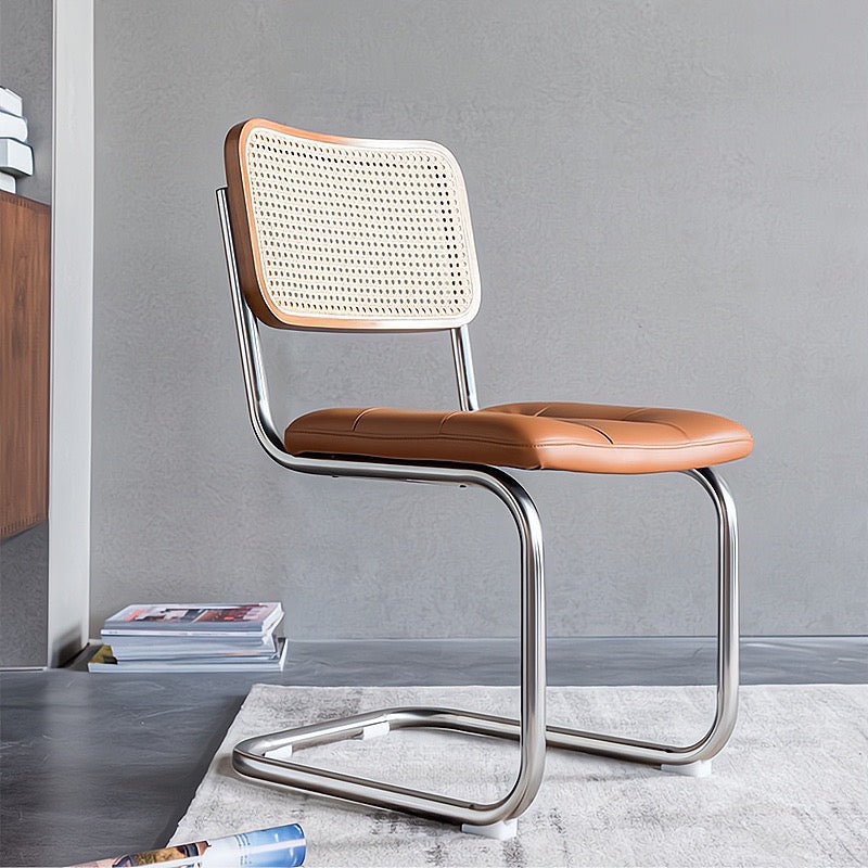 poliven 2pcs ash wood natural rattan leather dining chairs