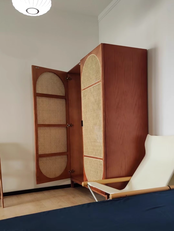 Froline Ash wood natural rattan wardrobe