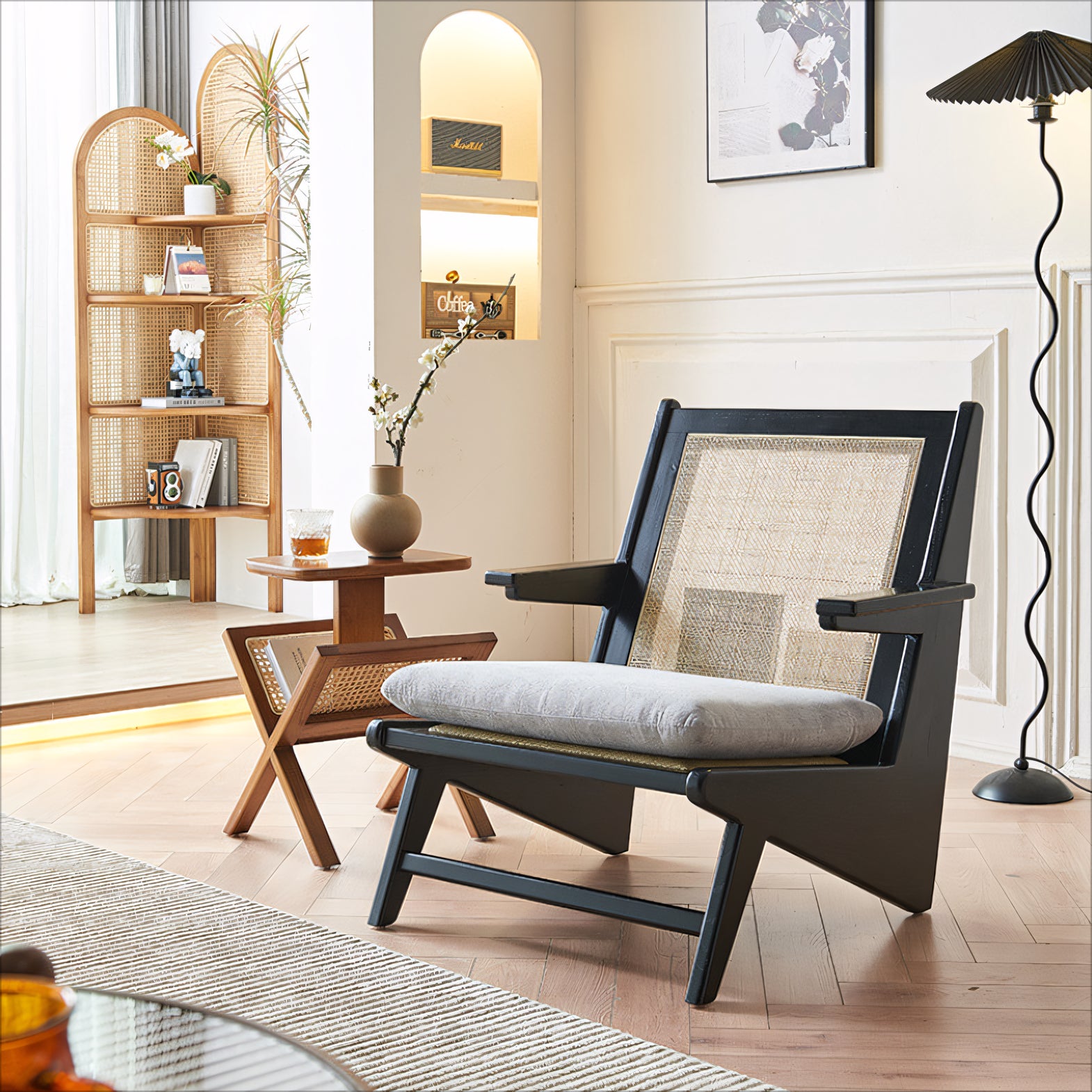 Bonalum Ash wood natural rattan accent chair