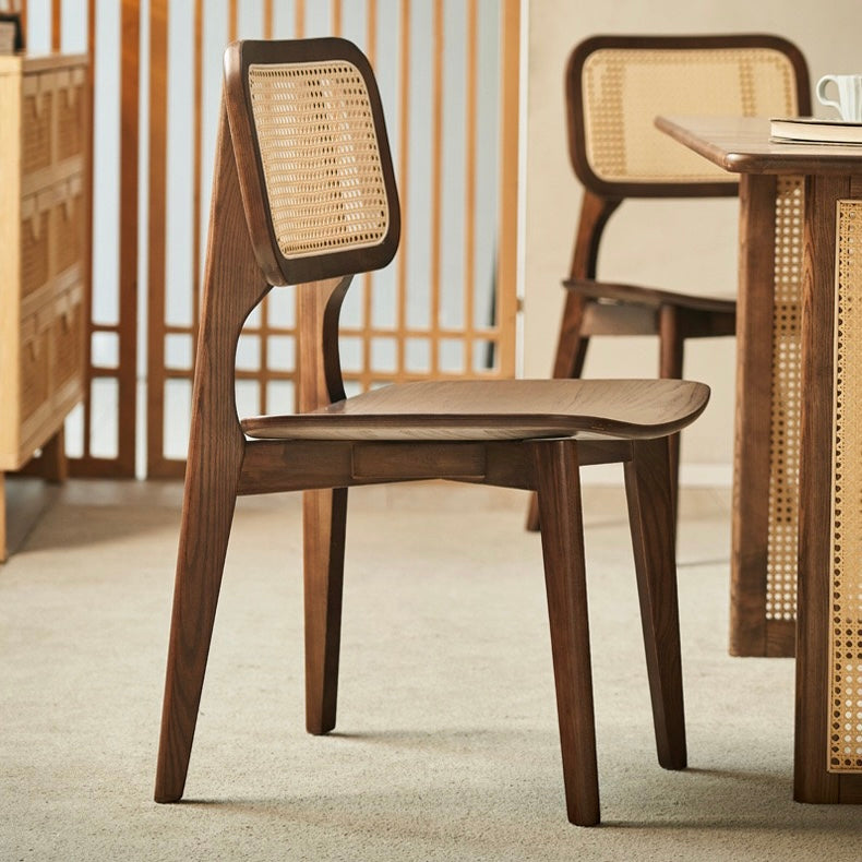 Wennie 2 pcs ash wood natural rattan dining chairs