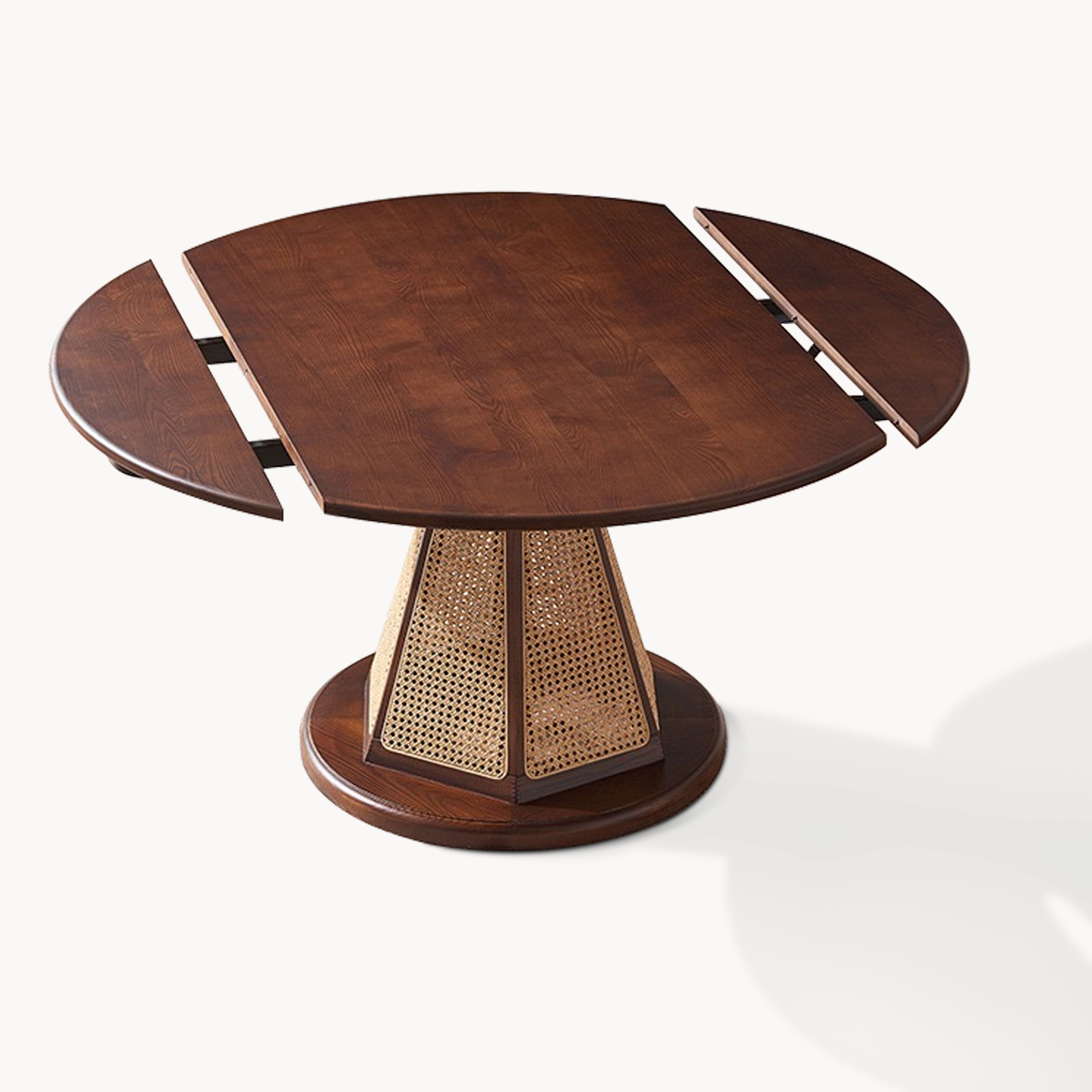 Portocin Ash wood natural rattan round transformable dining table