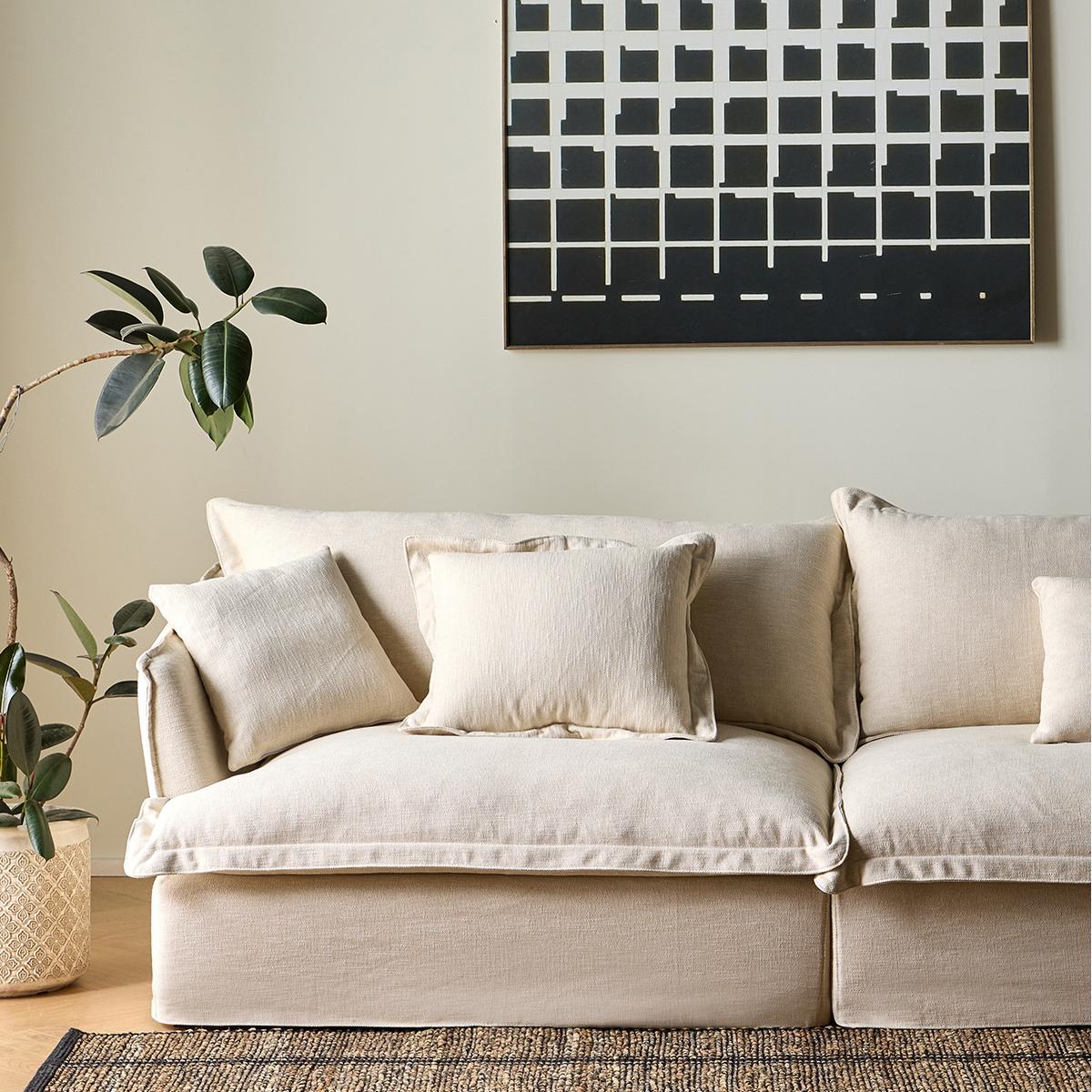 Ignazio Washable natural linen fabric straight sofa