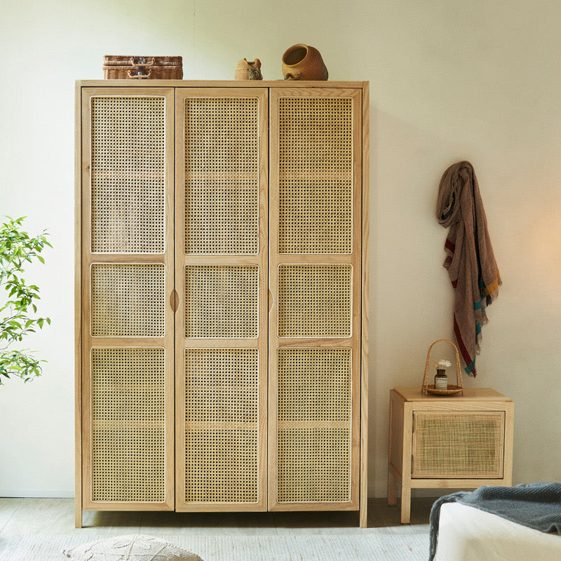 Junorena Ash wood natural rattan wardrobe