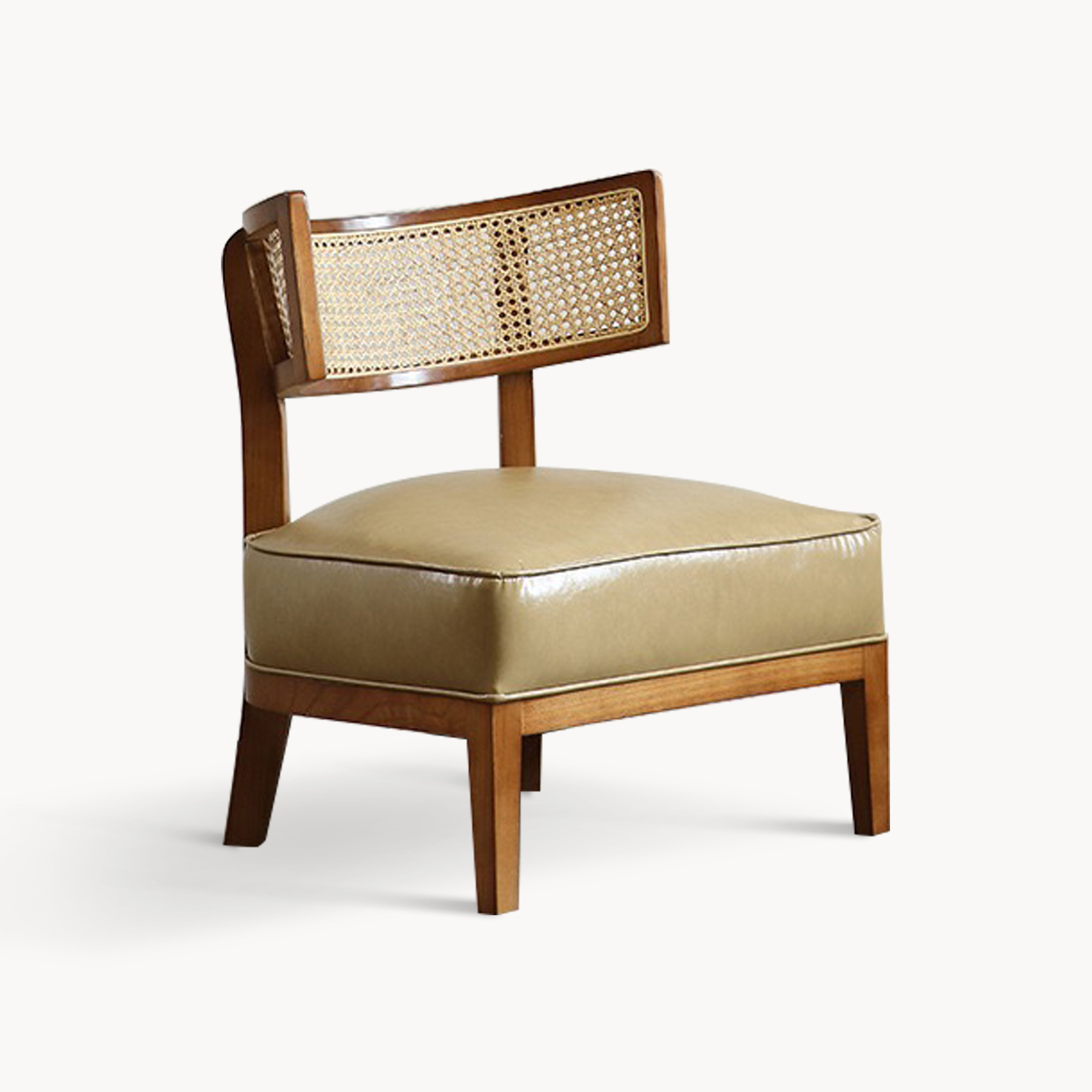 Tedina Ash wood natural rattan leather accent chair