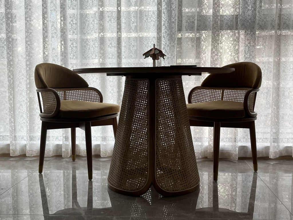 Bonnie Ash wood Indonesian natural rattan round dining set