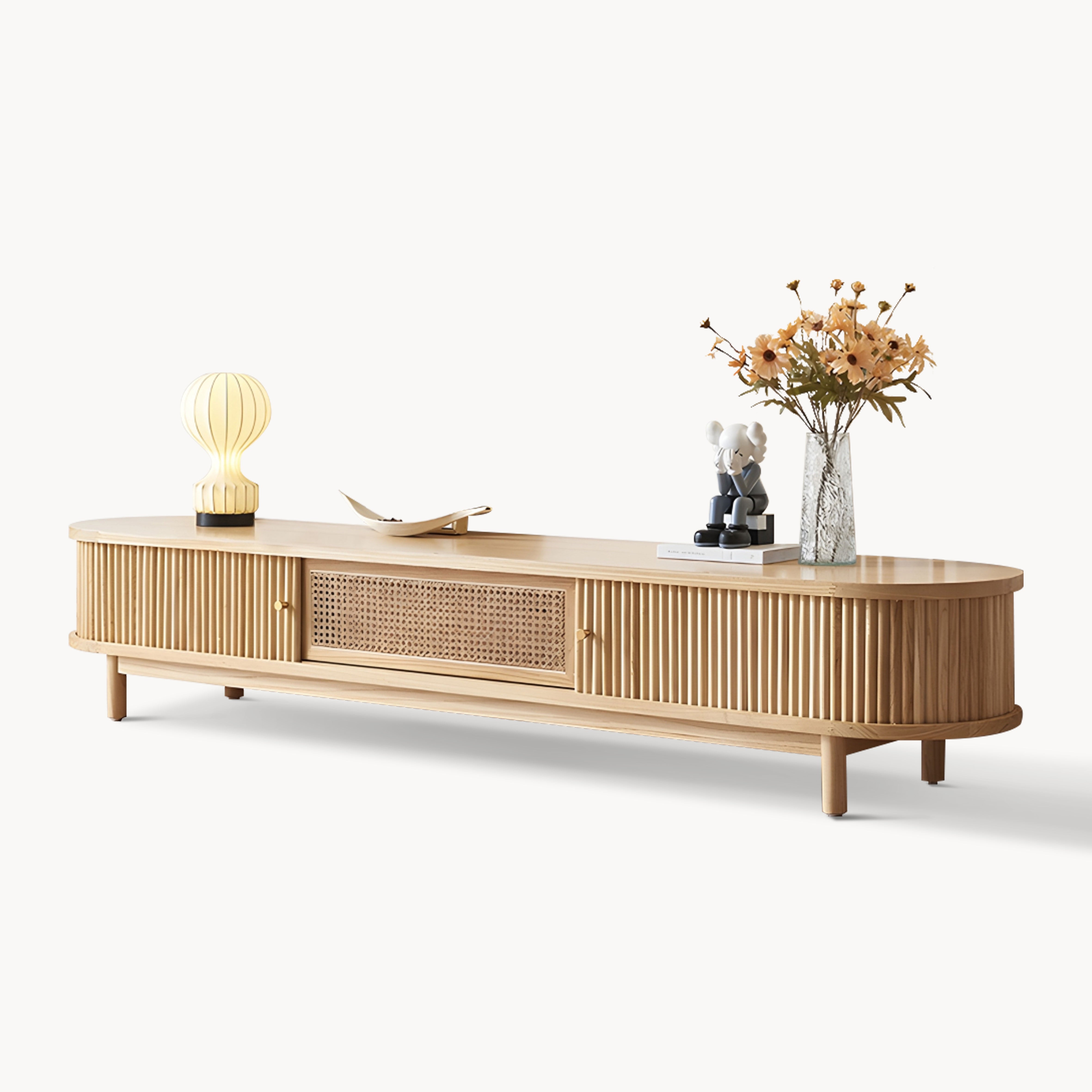 Dwinave Ash wood natural rattan TV cabinet