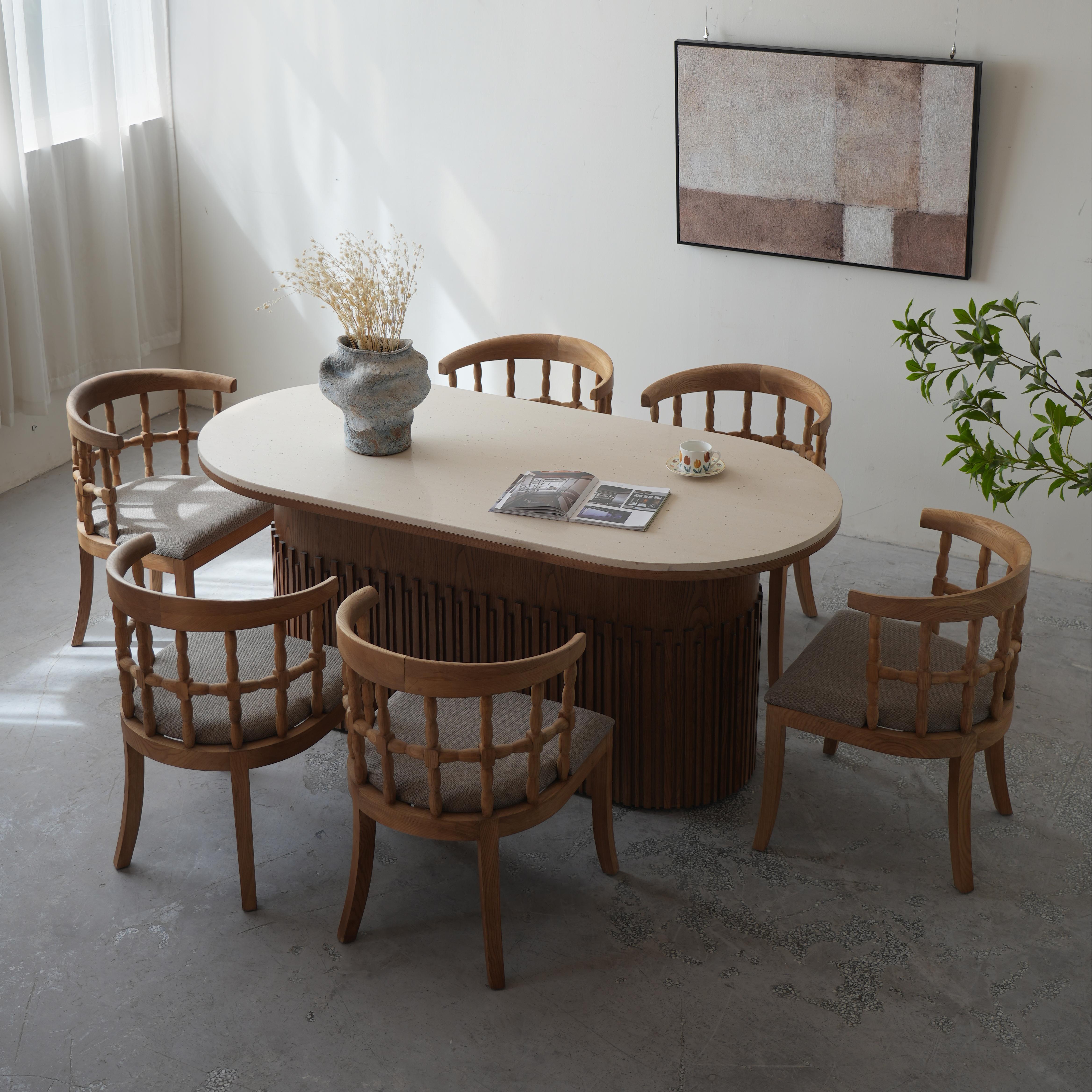 Elvira Natural travertine rectangular dining set