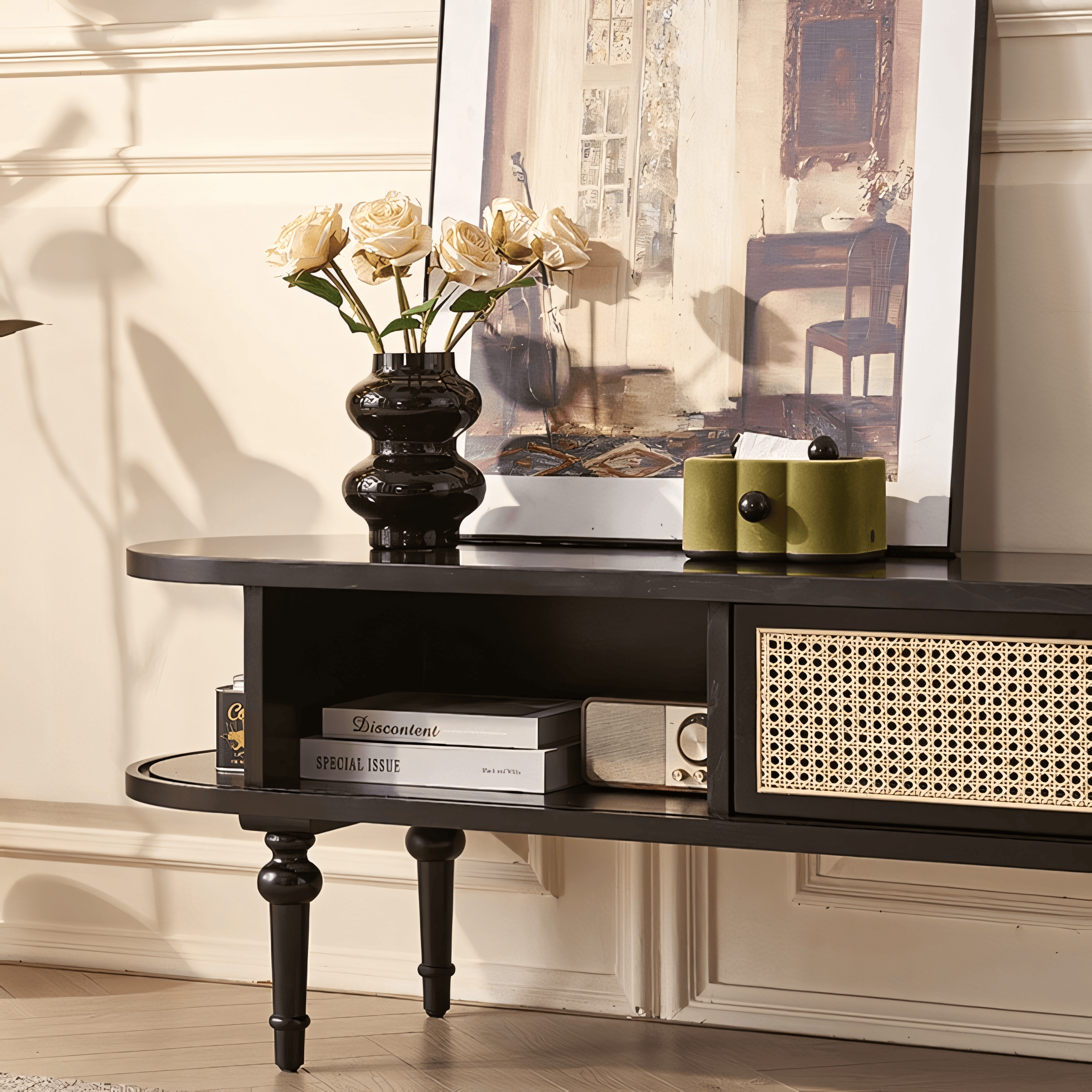 Belar Solid wood natural rattan TV cabinet