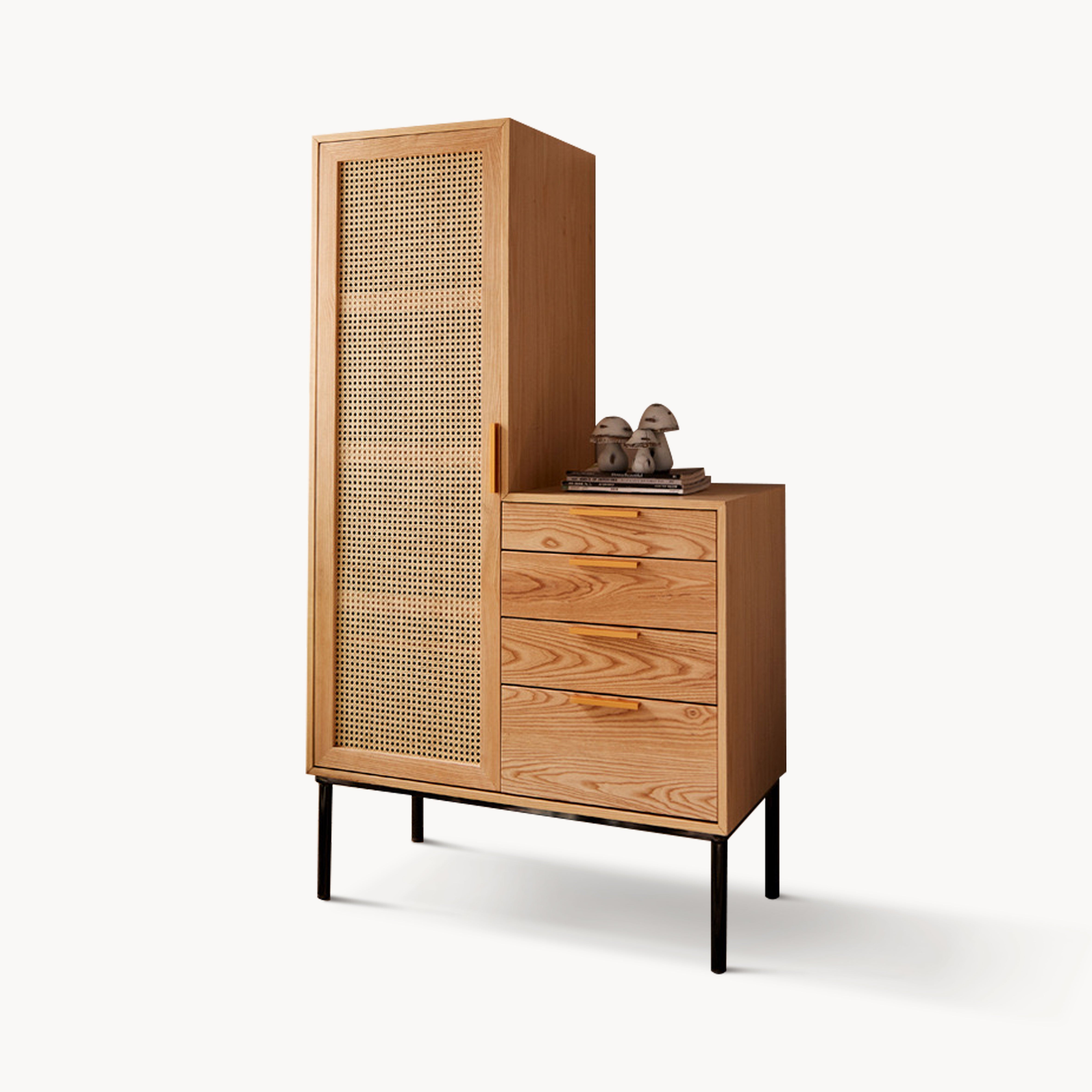Dinarem Ash wood natural rattan wardrobe