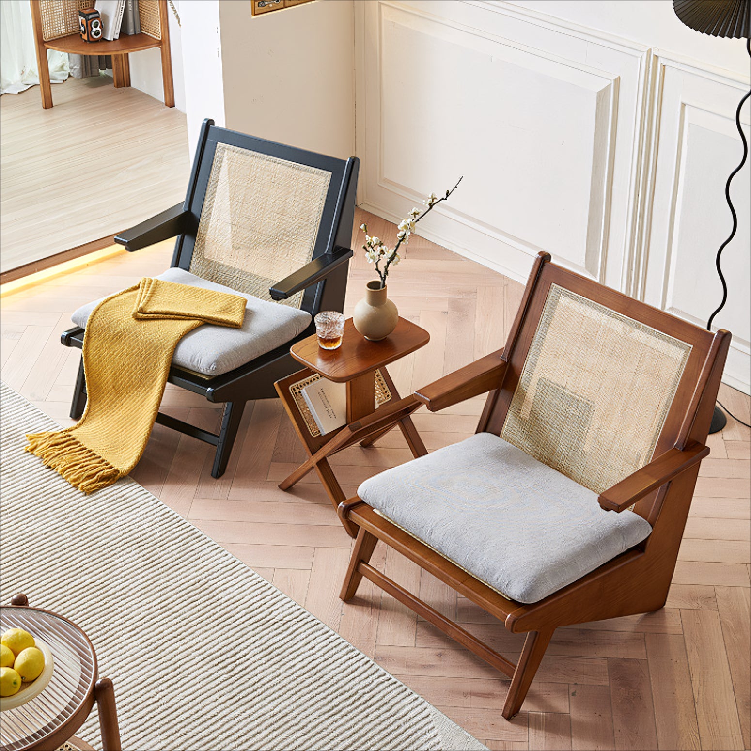 Bonalum Ash wood natural rattan accent chair