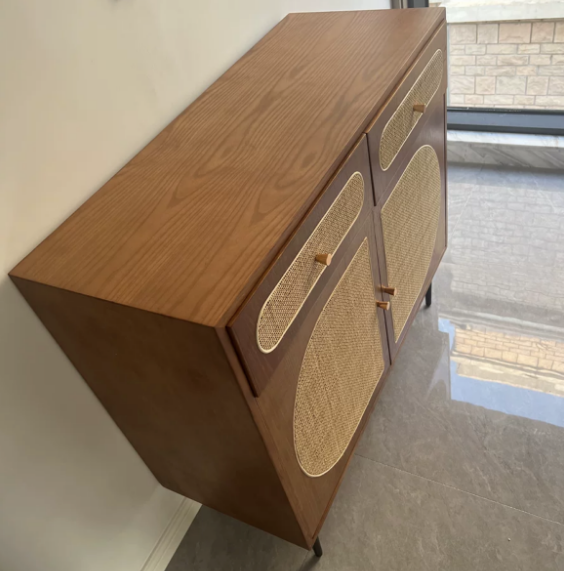Sanie Ash wood natural rattan sideboard-A