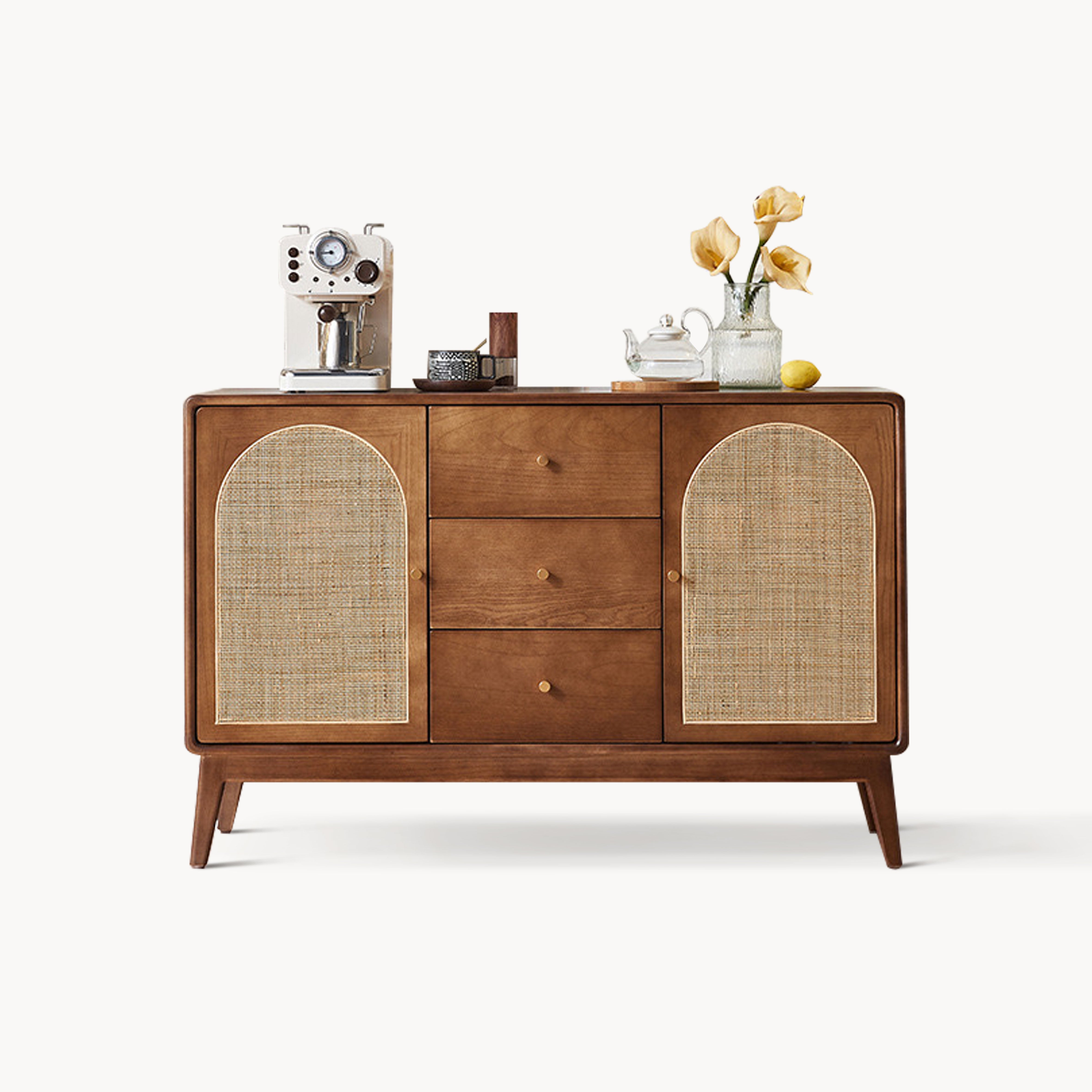 Teriya Ash wood natural rattan sideboard
