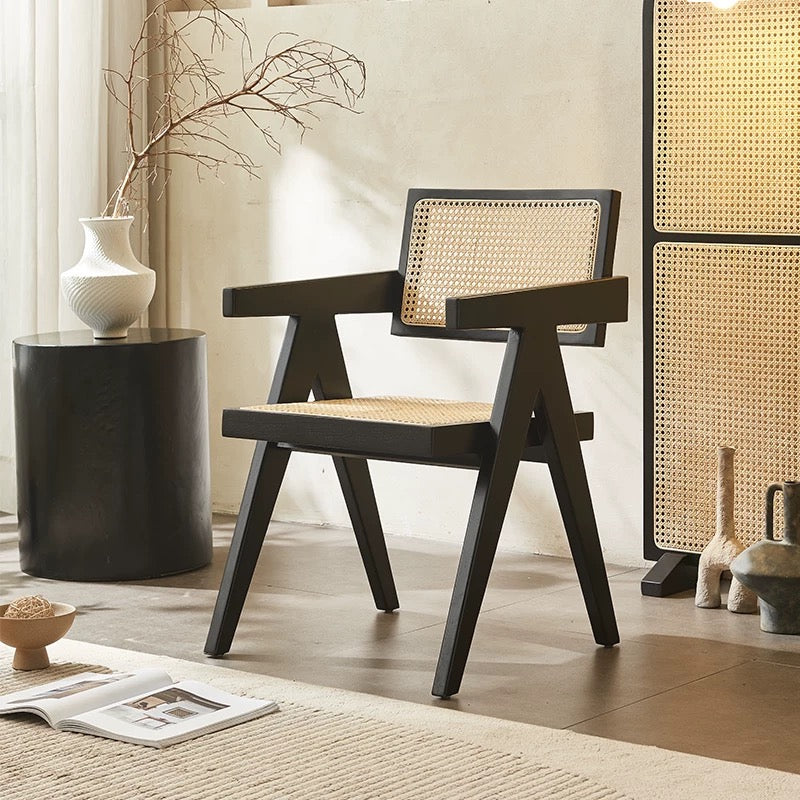 Nafilia 2pcs ash wood natural rattan dining chairs