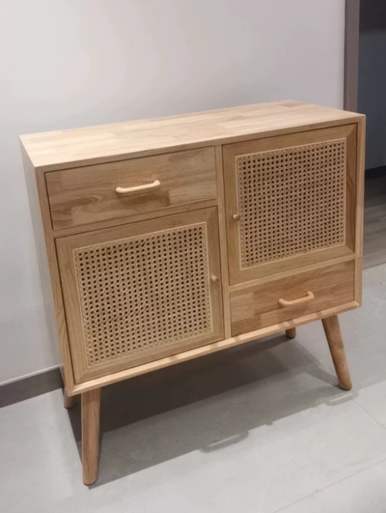 Shrilin Ash wood natural rattan sideboard
