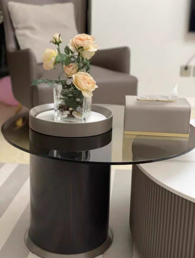 Volini Tempered glass round coffee table set