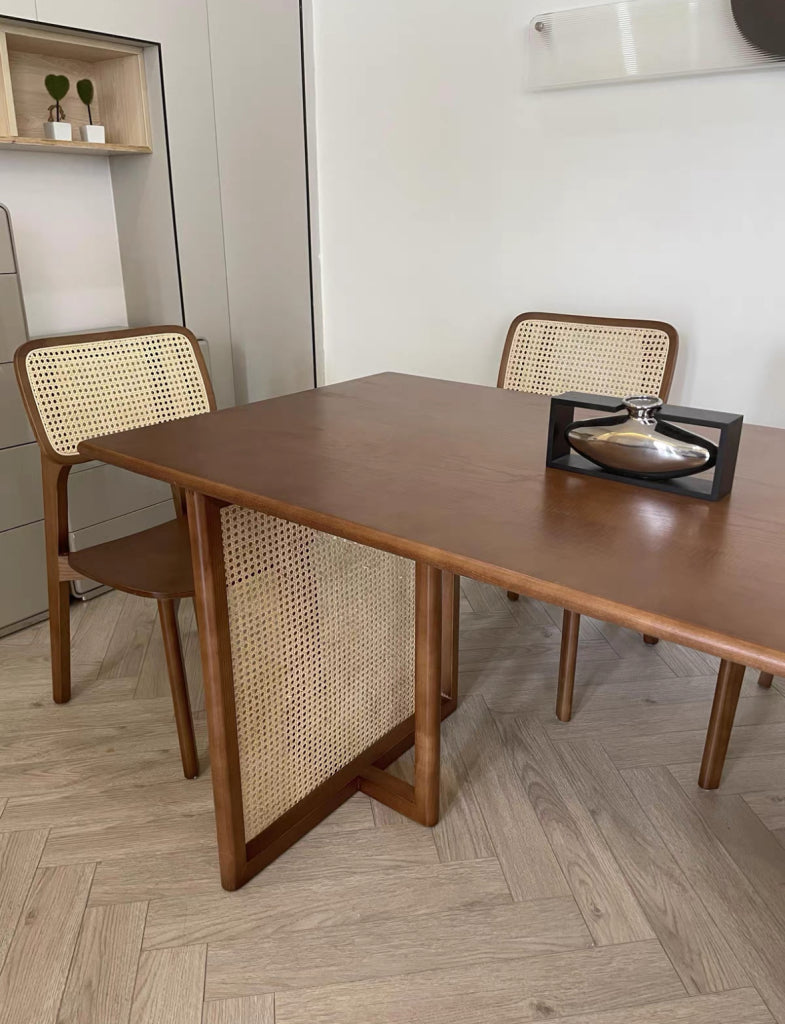 Osalan Ash wood natural rattan rectangular dining table