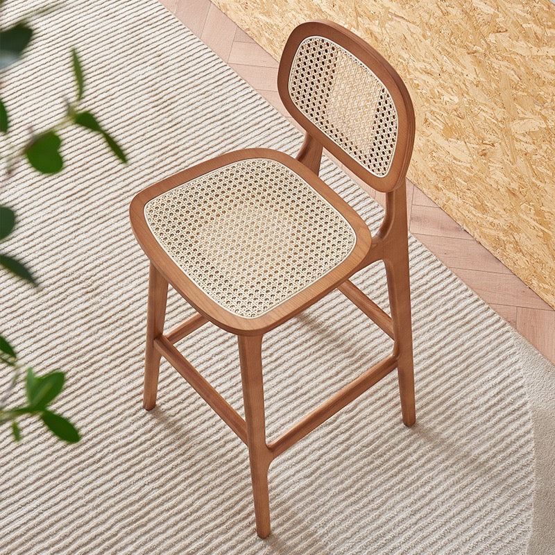 Nerioda 2pcs Ash wood natural rattan high chair dining chair