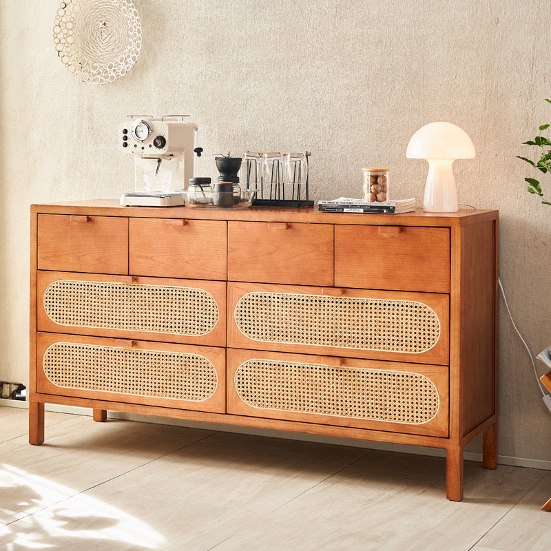 Ganan Ash wood natural rattan chest of drawers