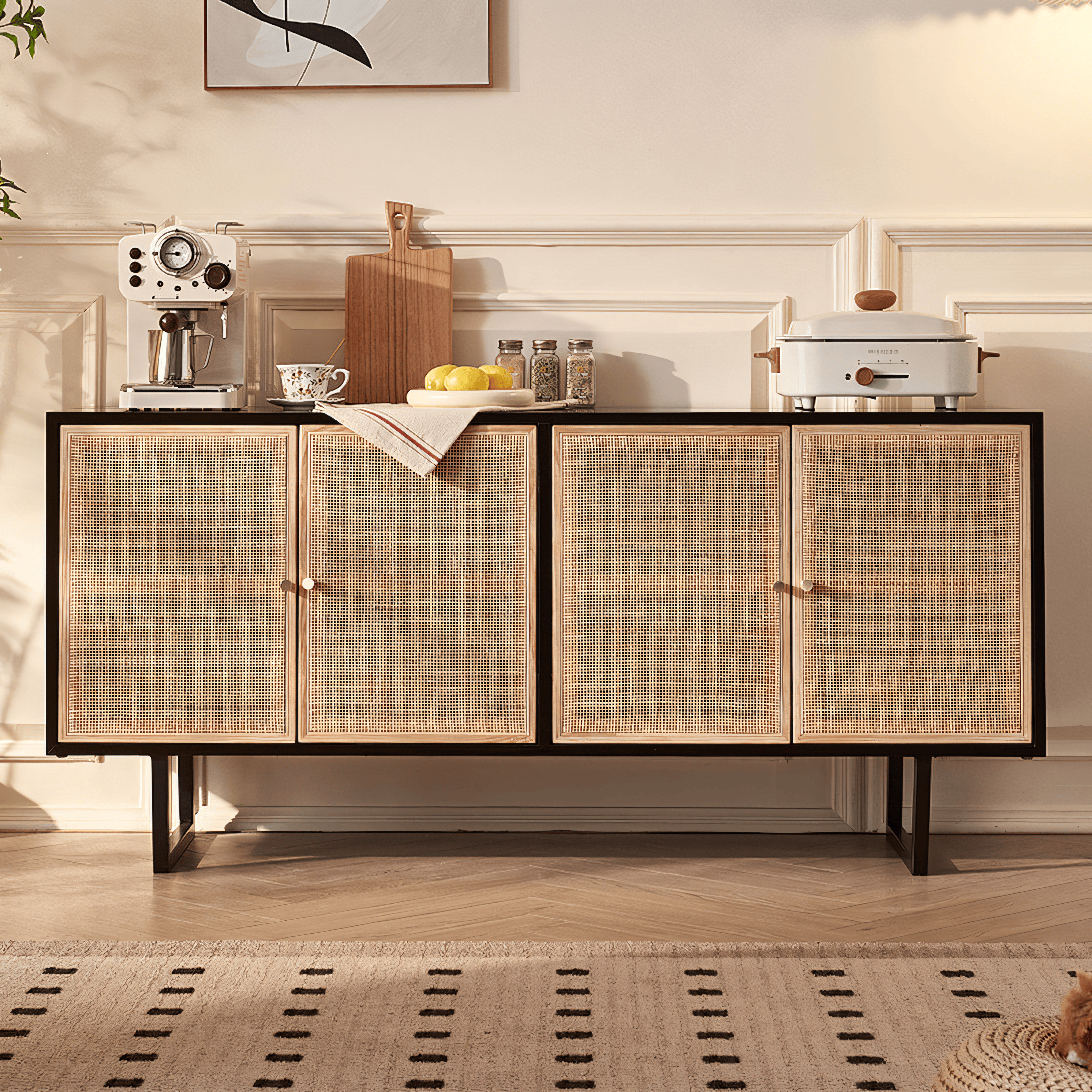 Daxion Solid wood natural rattan sideboard