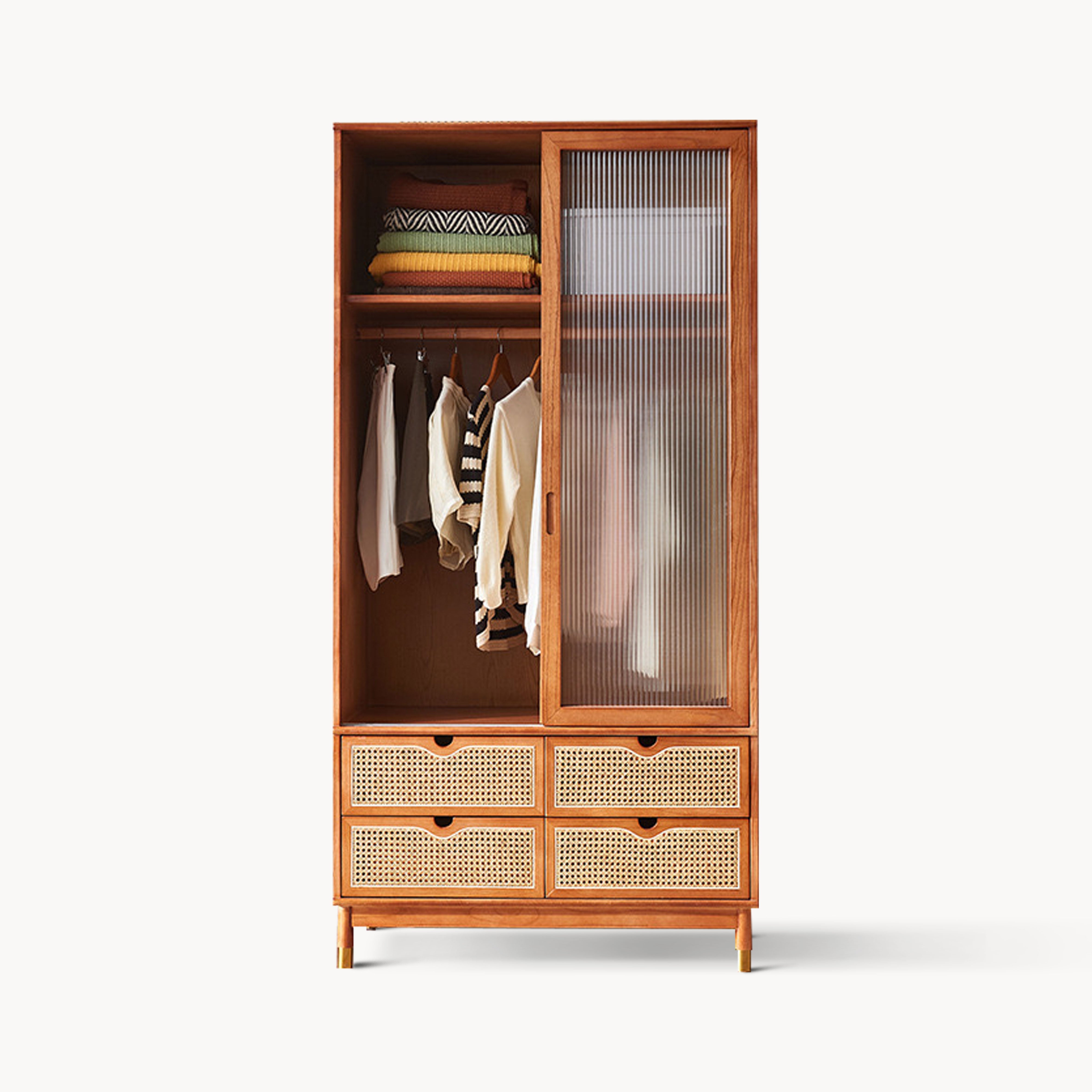 Hirebow Ash wood natural rattan wardrobe