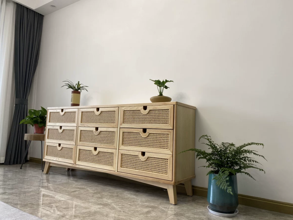 Vilriga Ash wood natural rattan chest of drawers-B