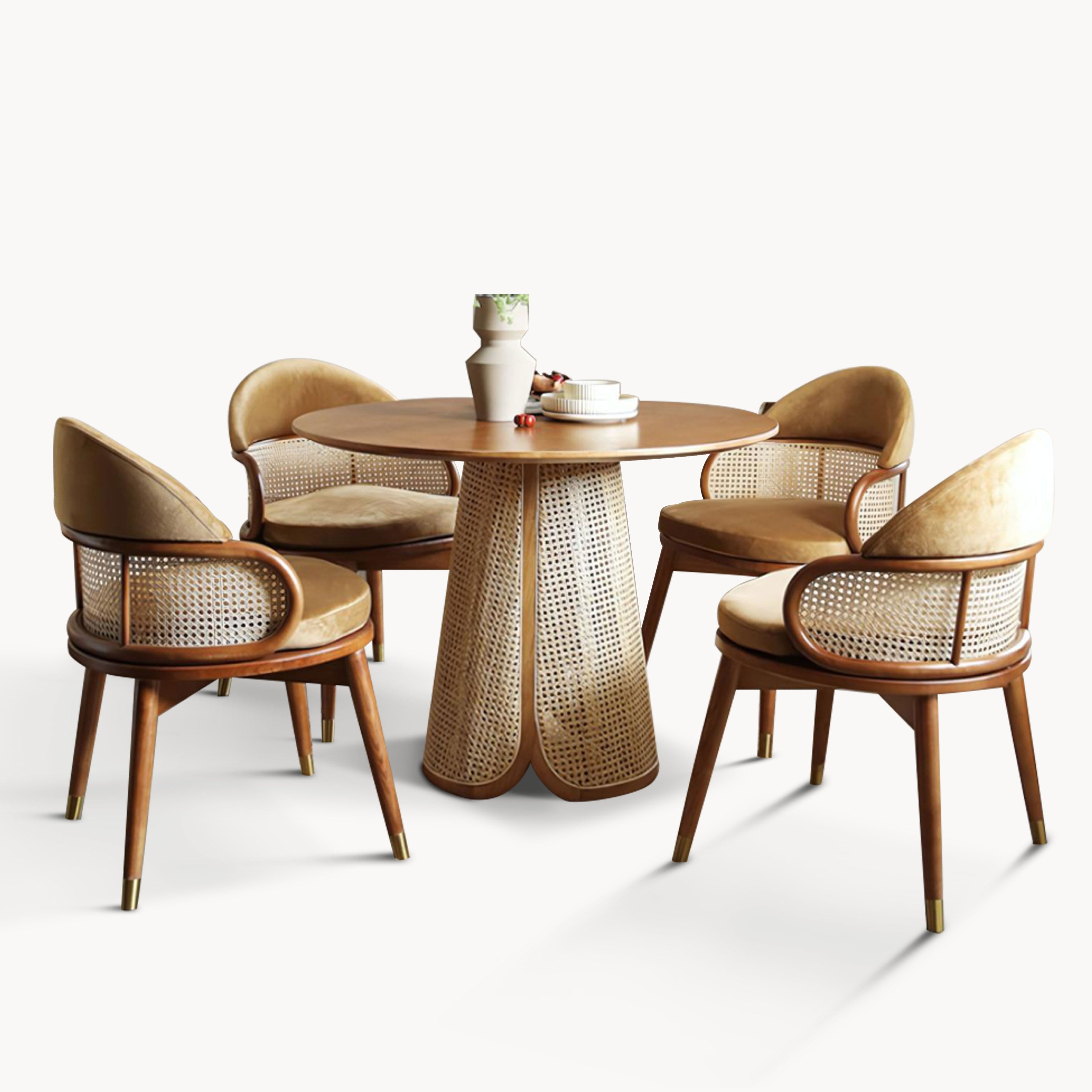 Bonnie Ash wood Indonesian natural rattan round dining set