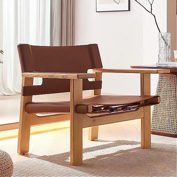 Ninlan Ash wood leather accent chair