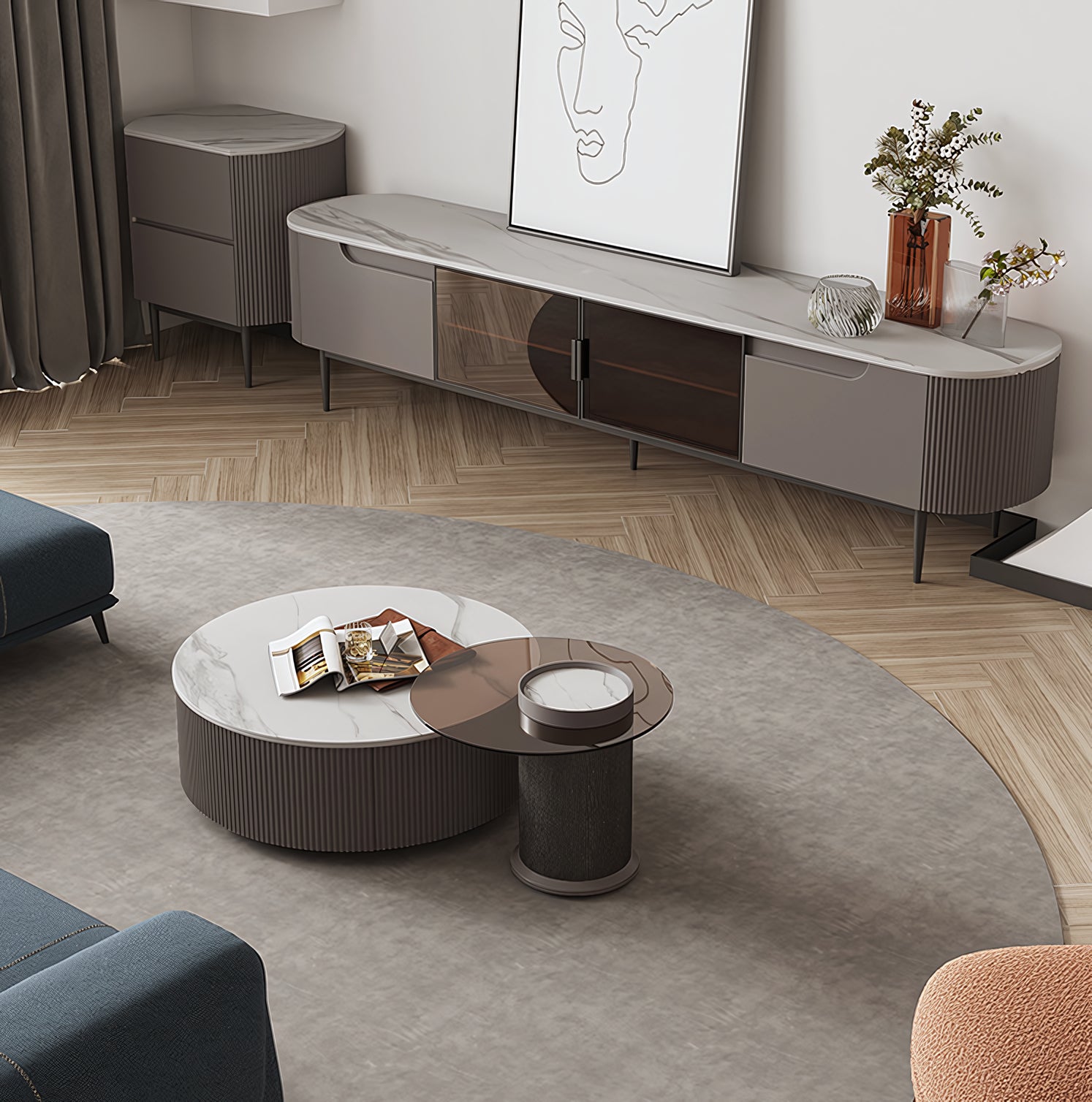 Volini Tempered glass round coffee table set