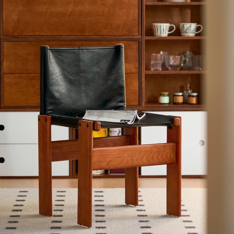 Junis 2pcs leather solid wood dining chairs