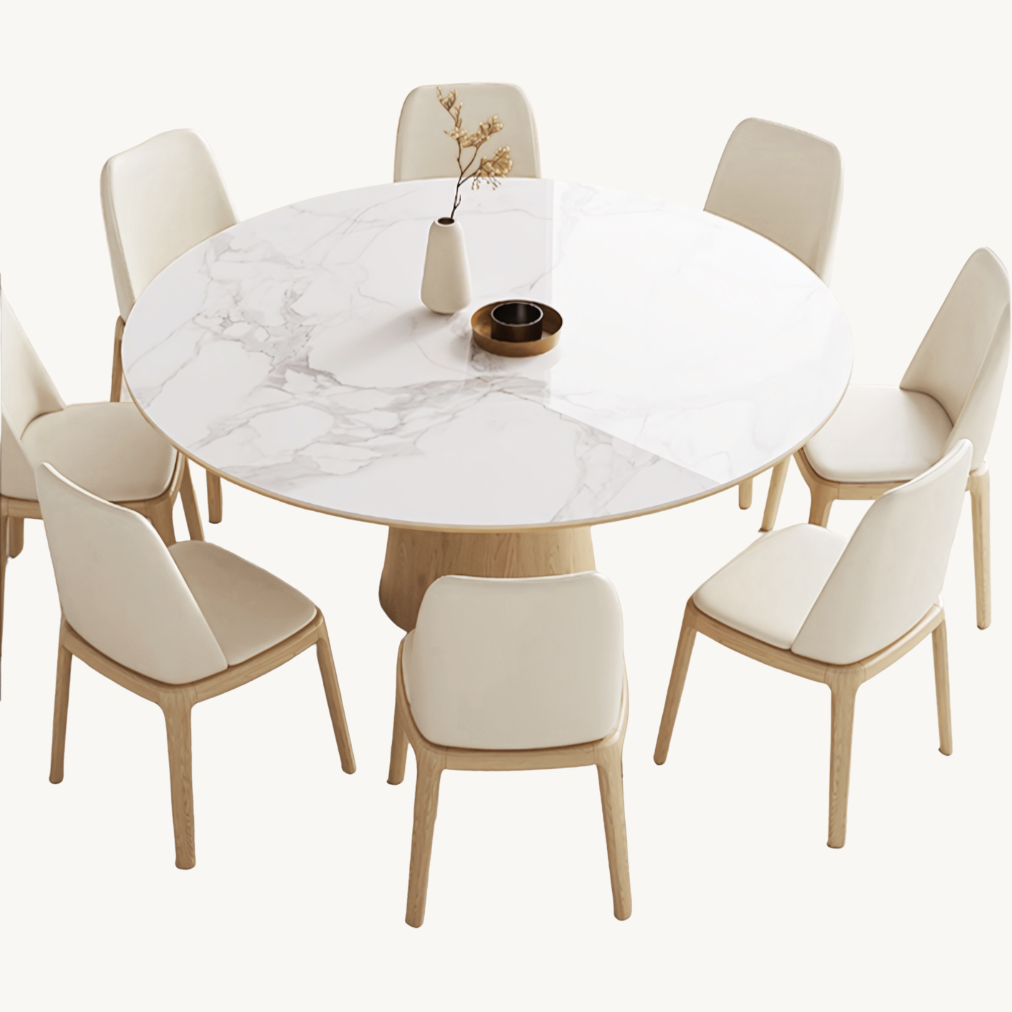 Larson Sintered stone solid wood round dining set