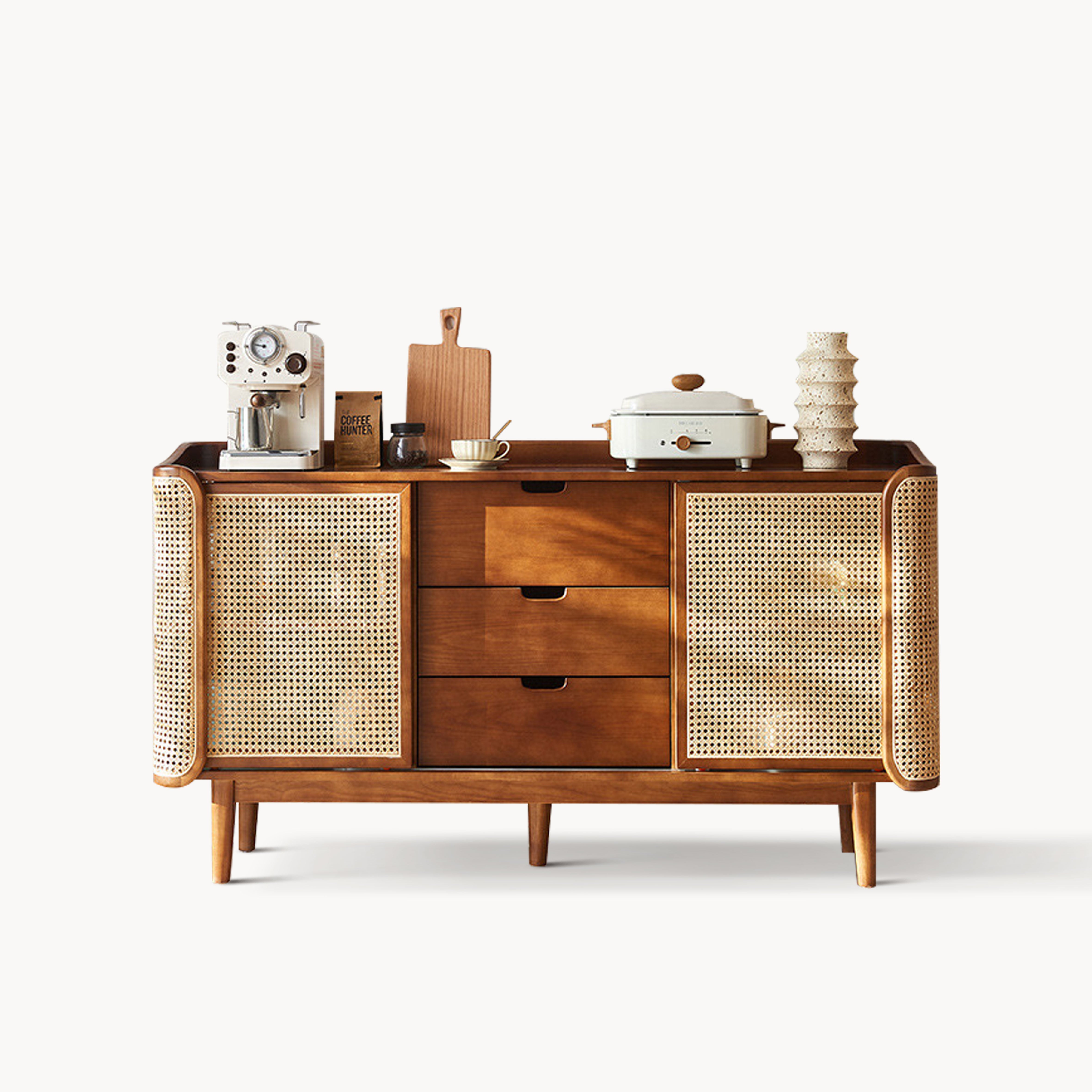 Sarinaly Ash wood natural rattan sideboard
