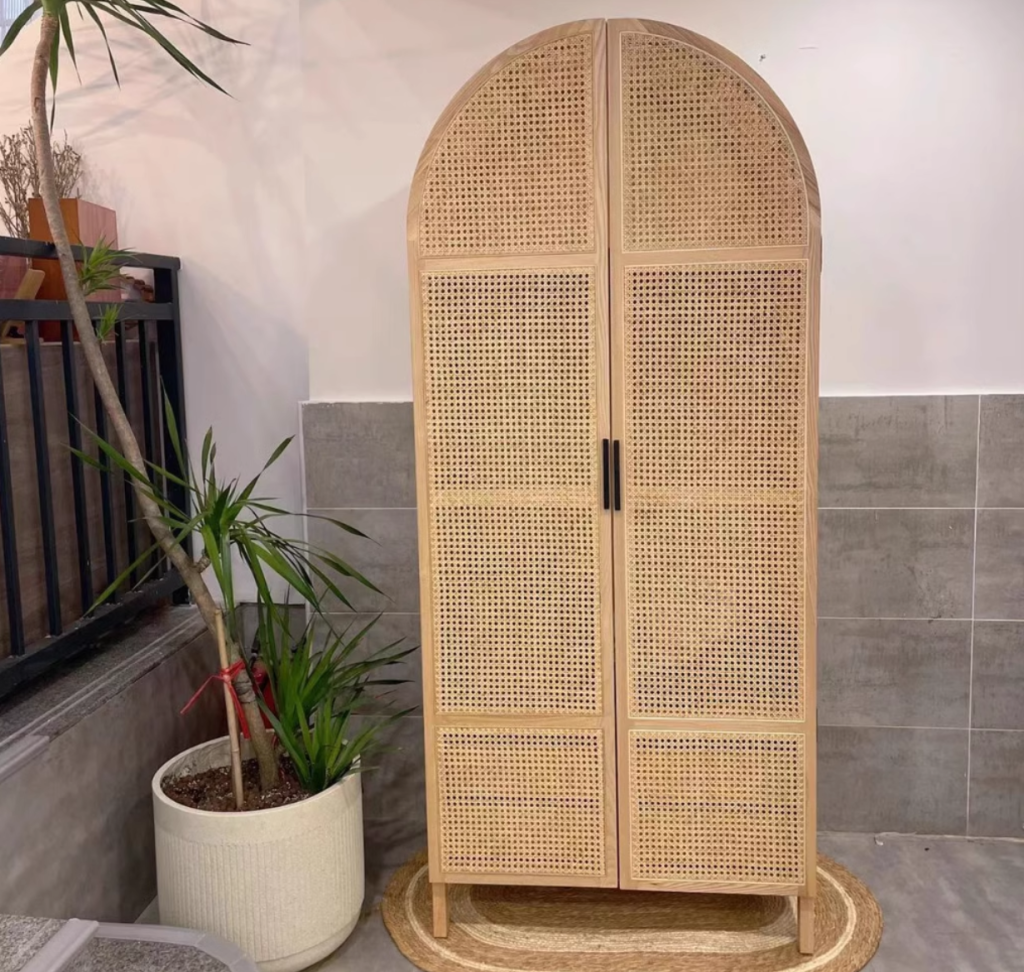 Bimare Ash wood natural rattan wardrobe