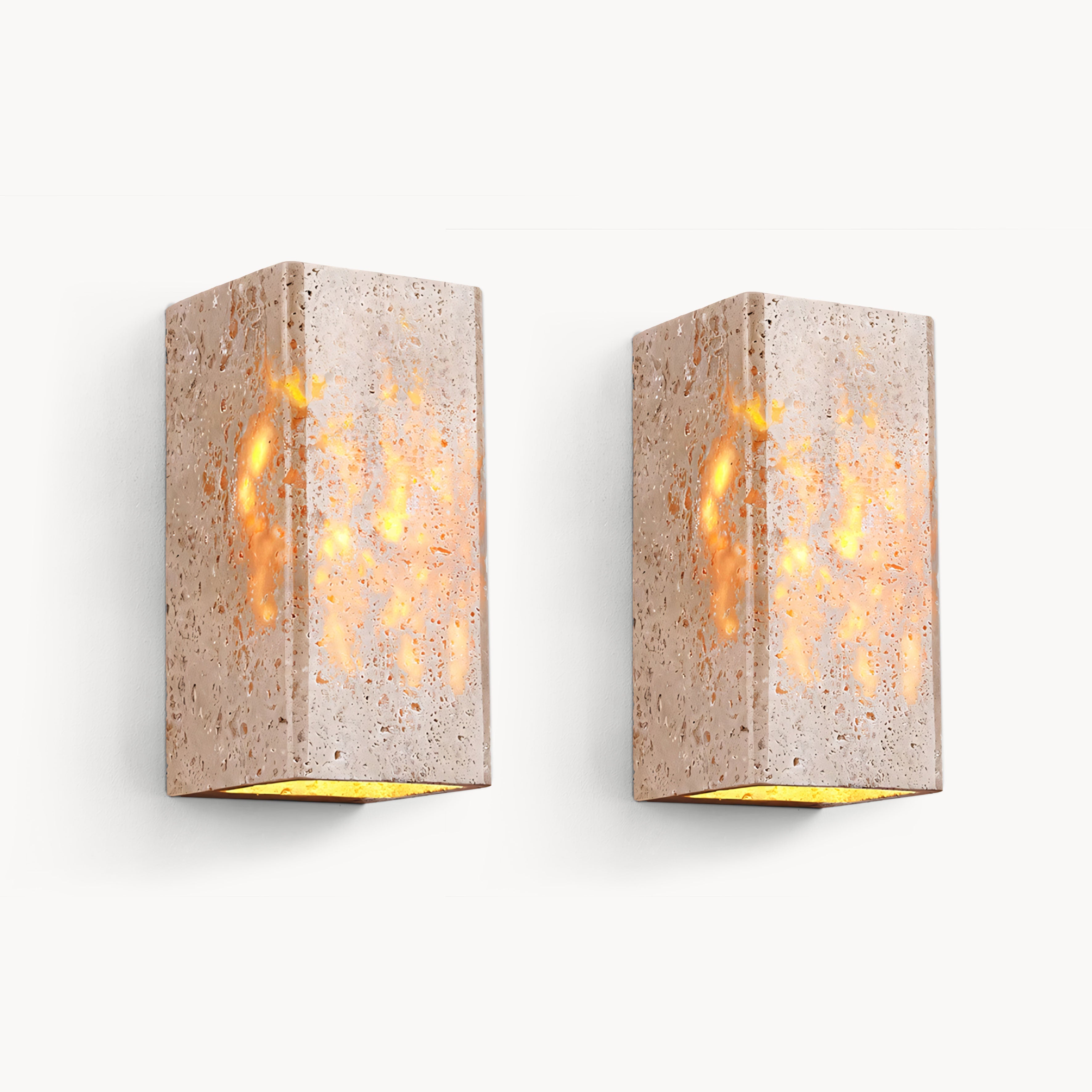 Renita 2pcs yellow travertine rubberwood wall lights bedside lights