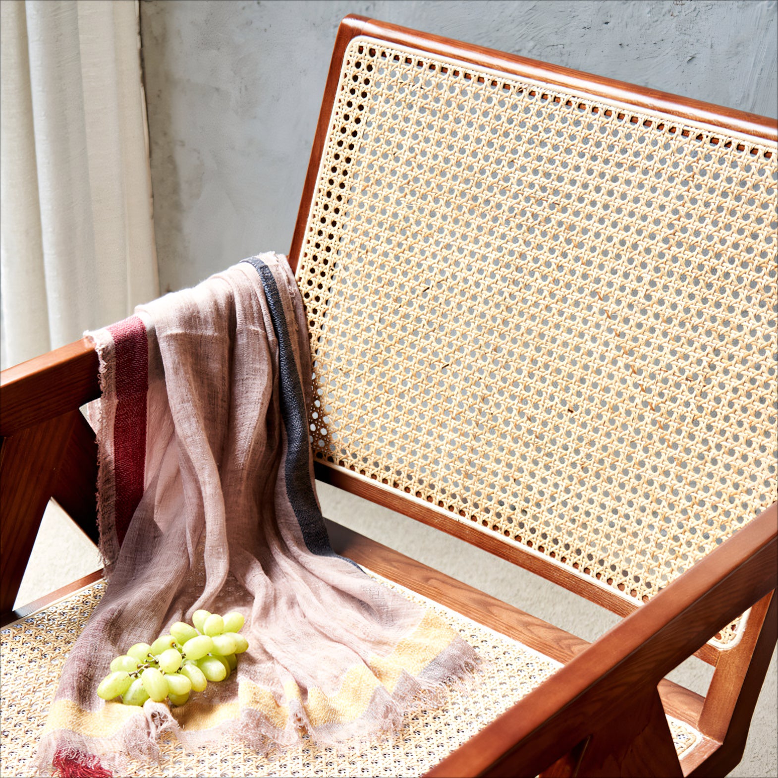Nafilia Ash wood natural rattan loung chair